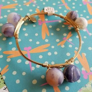NWT Bourbon and Bowties bracelet gold tone bangle purple druzy agate geode